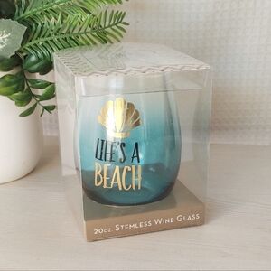Life's a Beach Blue Stemless Wine Glass 20 oz